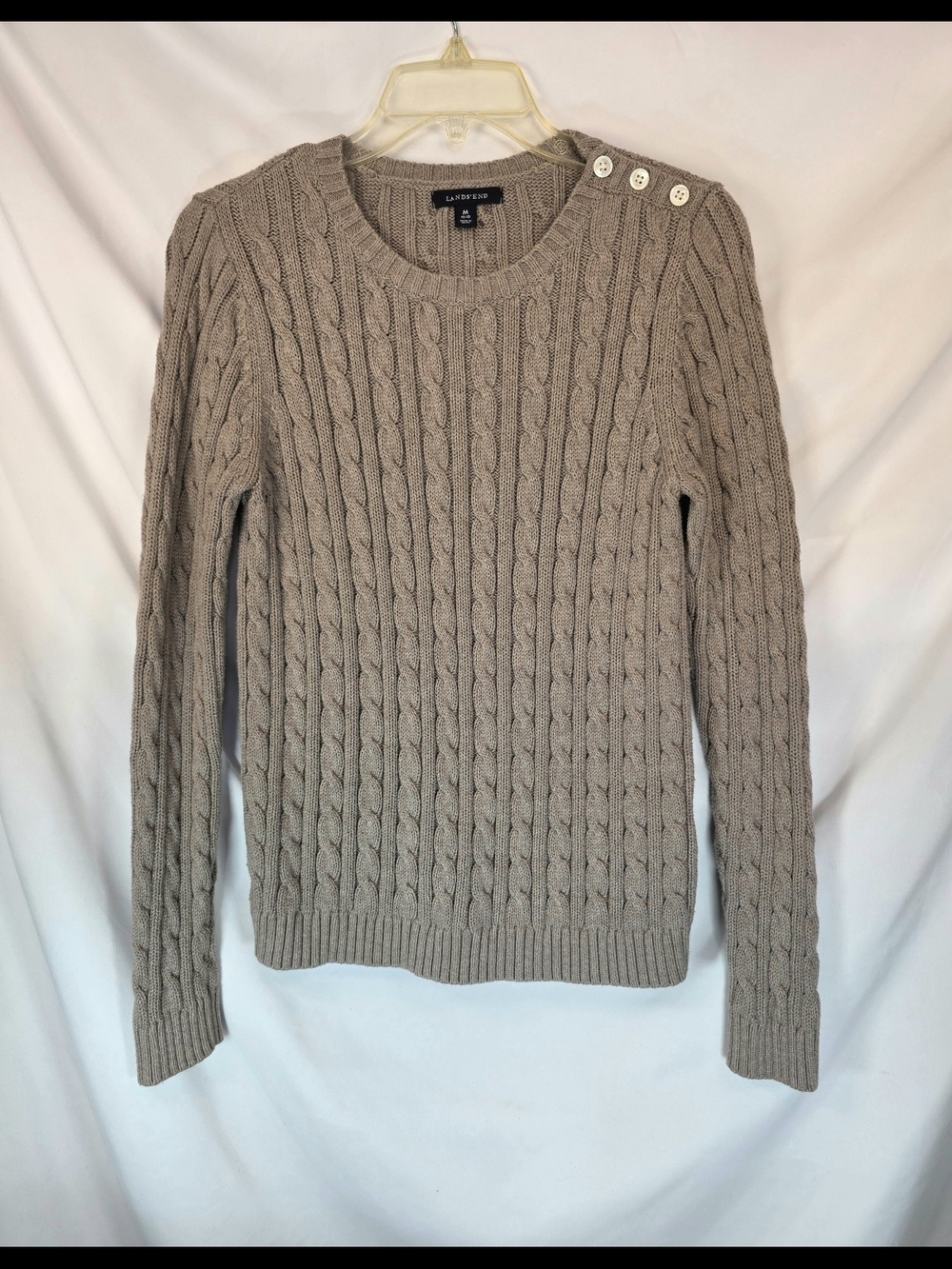 Lands' End Women's Cable Knit Crewneck Sweater Classic Americana Quiet Luxury M
